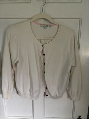 Boden Cream Cardigan with Pink Button Trim